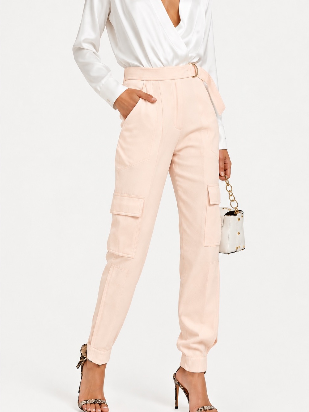 Jonathan Simkhai Light Pink Crepe Cargo Pants - Picture 1 of 13